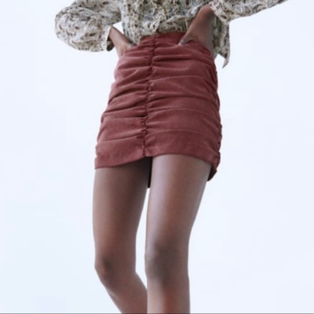 Zara Ruched Unlined Corduroy Mini‎ Skirt